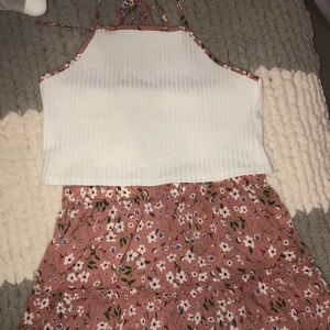 Crop Top and Floral Skirt Set